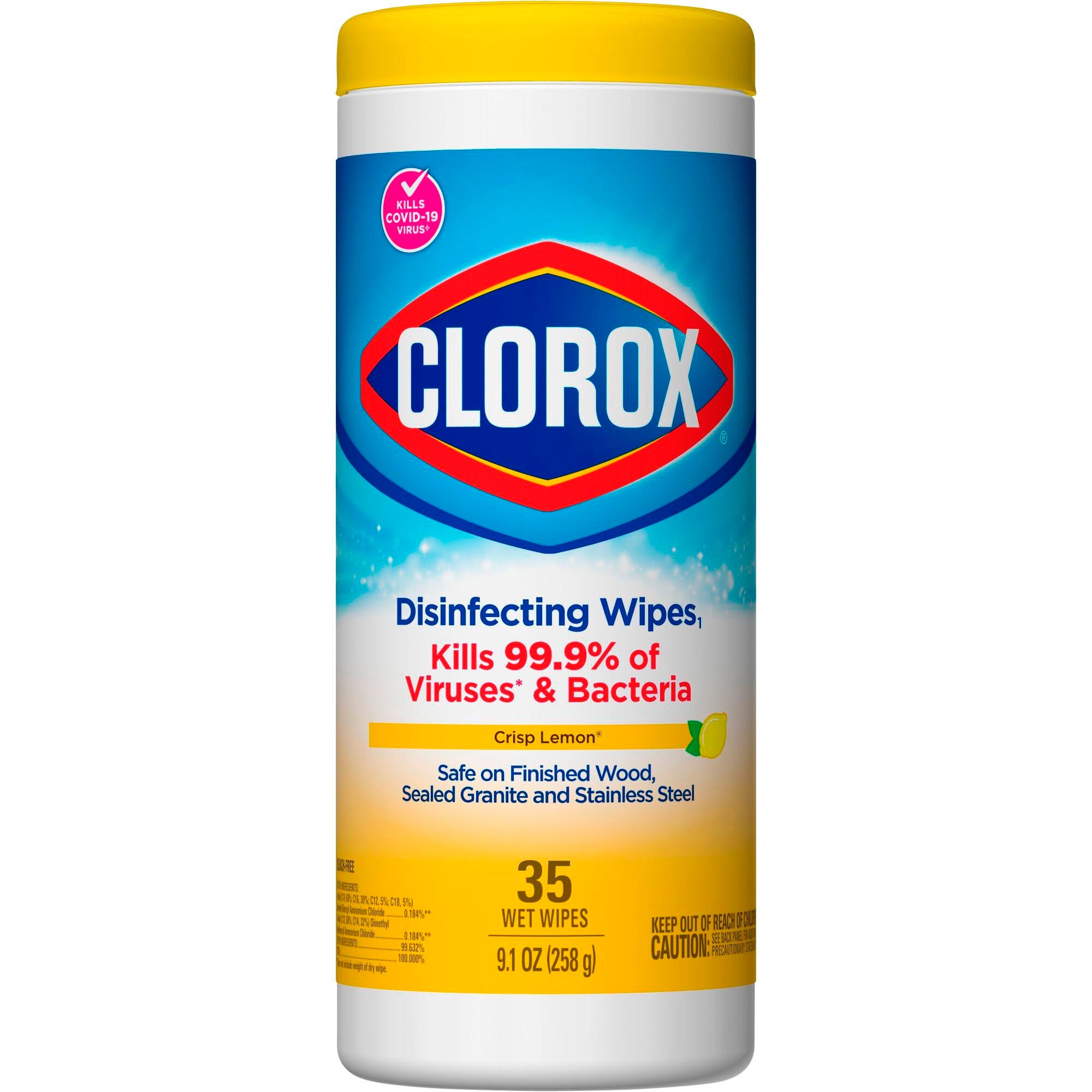 Clorox Disinfecting Wipes, Bleach Free, Crisp Lemon Scent, 35 Sheets, Item Number 2049951